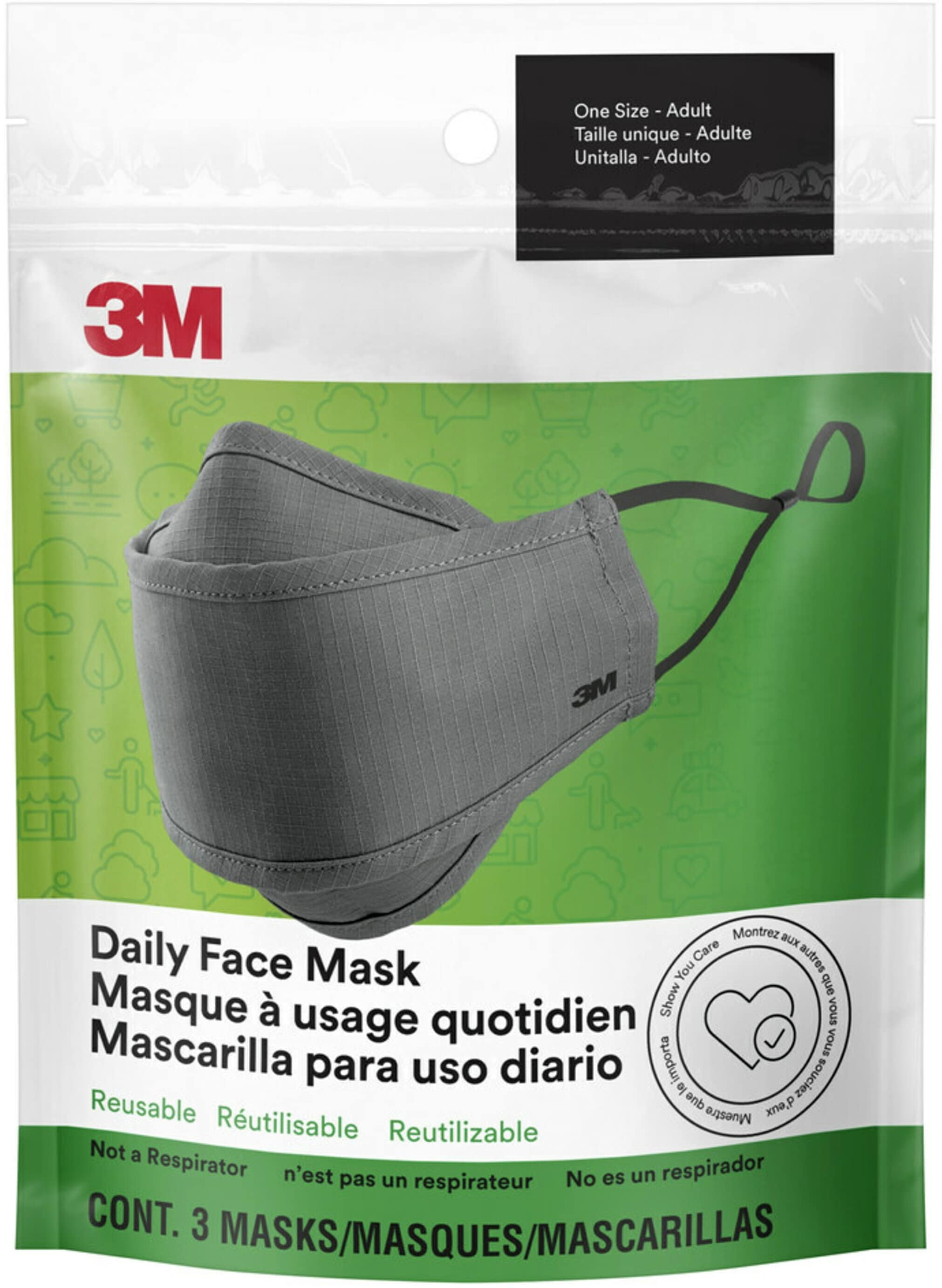 3M Daily Face Masks - Recommended for: Face, Indoor, Outdoor, Office, Transportation - Reusable, 2-ply, Lightweight, Breathable, Adjustable, Elastic Loop, Nose Clip, Comfortable, W | Bundle of 5