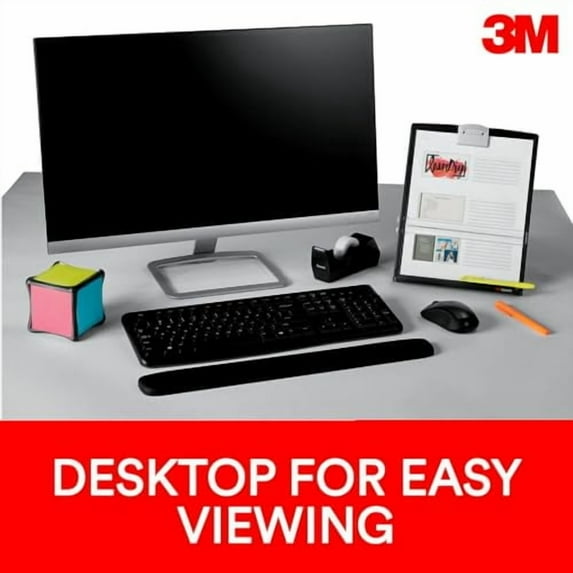 3M Desktop Document Holder Copy Holder, Adjustable Clip Holds Portrait and Landscape Documents for Easy Viewing, Bottom Ledge Has Lip to Keep up to 150 Sheets Securely in Place, Black (DH340MB)