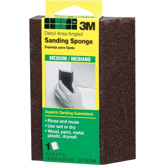 3M Detail Area and Angled Sanding Sponge, Medium, 4.875-in by 2.875-in by 1-in