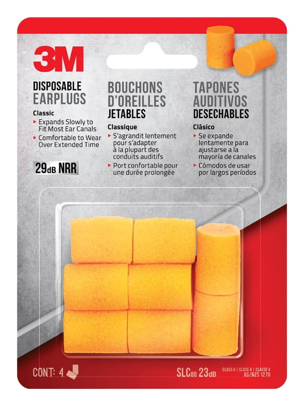 3M 90580-00000T Orange Disposable Classic Earplugs, 4-Pair