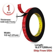 3M Double Sided Tape Heavy Duty 1/2 inch * 16.5FT 0.04in Thick Double Sided Mounting Tape for Walls,VHB 5925 Black Adhesive Tape Heavy Duty for Car, LED Strip Light, Home/Office Decor