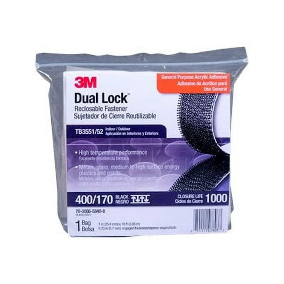 3M Dual Lock - Self-adhesive hook-and-loop fastener - 1 in x 10 ft - black - polyolefin, polypropylene, acrylic
