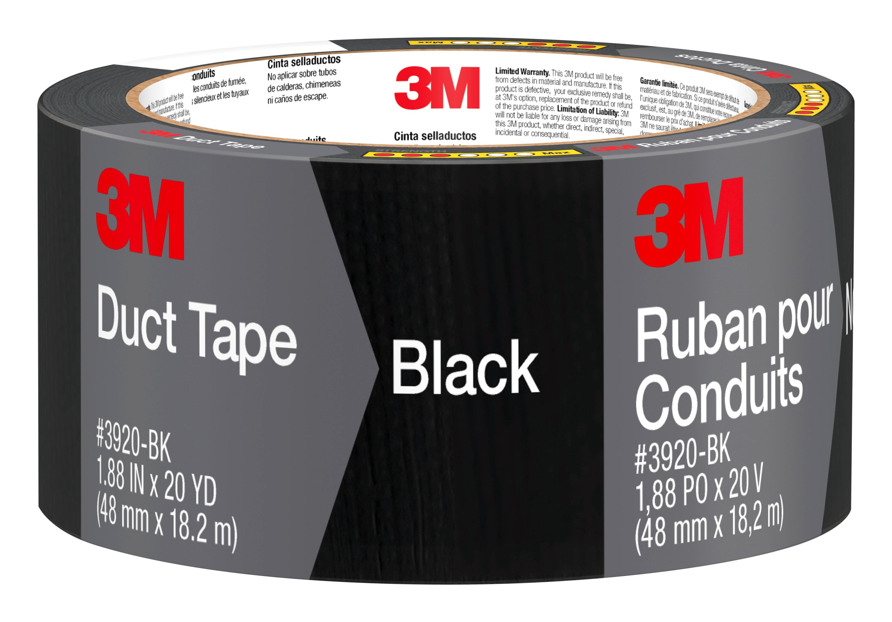 3M Duct Tape Black 3920-BK, 1.88 in x 20 yd (48 mm x 18,2 m)