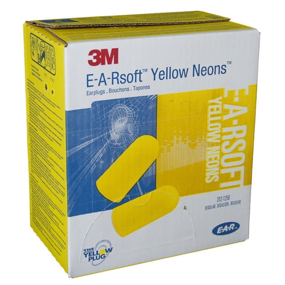 3M E-A-Rsoft Yellow Neons Earplugs 312-1250, Uncorded, Poly Bag
