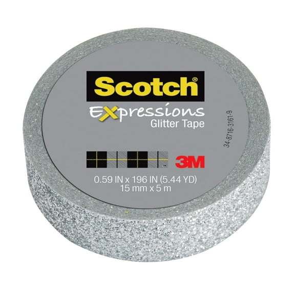 3M Expressions Glitter Tape, .59 in x 196 in, Silver