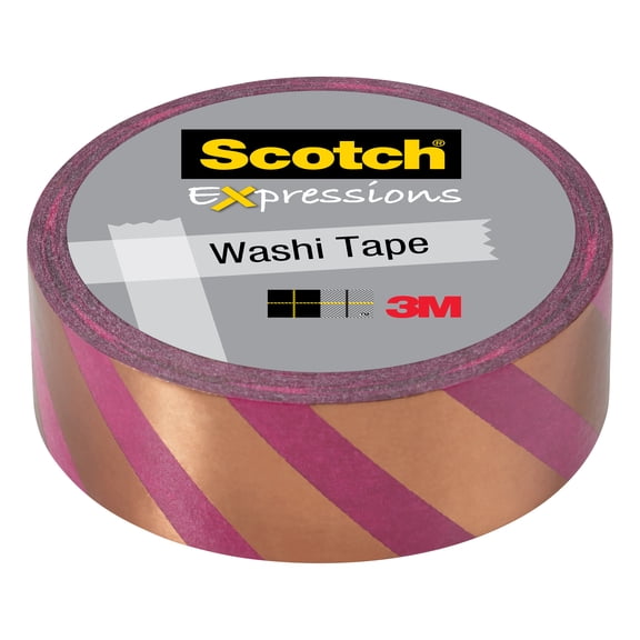 3M Expressions Washi Tape, .59" x 275", Copper Pink Stripe
