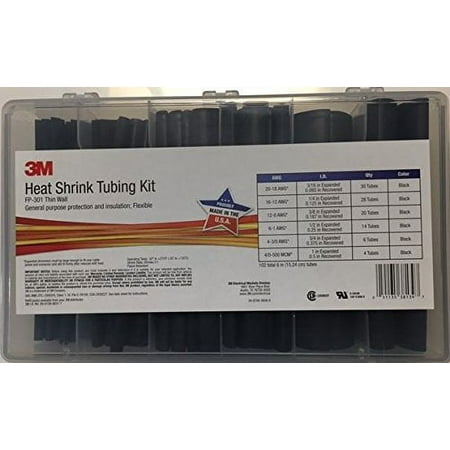 3M FP301-3/16 TO 1-BLACK-5-102 PC KITS Heat Shrink Tubing Kit,Black,102 Pc