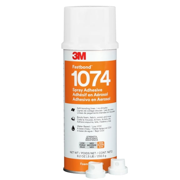 3M Fastbond Water-Based Foam and Fabric Spray Adhesive 1074, Low VOC <6%, Bonds Fabric, Felt, Flexible Foam, Neutral, Net Wt 8.2 oz, 1 Can