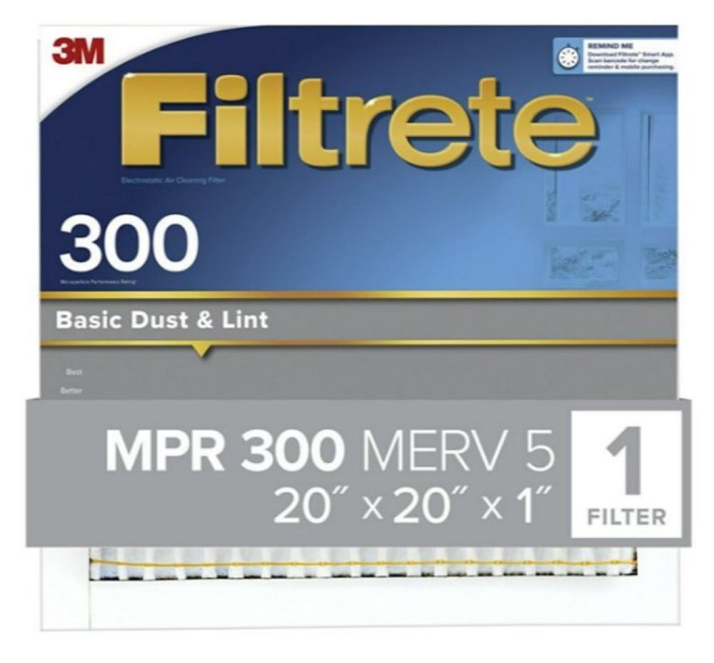 3M Filtrete Basic Dust & Lint Air Filter 300 MPR, 20" x 20" x 1", Pack ...