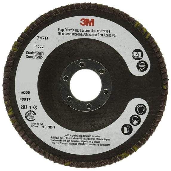 3M Flap Disc 747D, Ceramic, 4-1/2" Diameter, P120 Grit (Pack of 1)