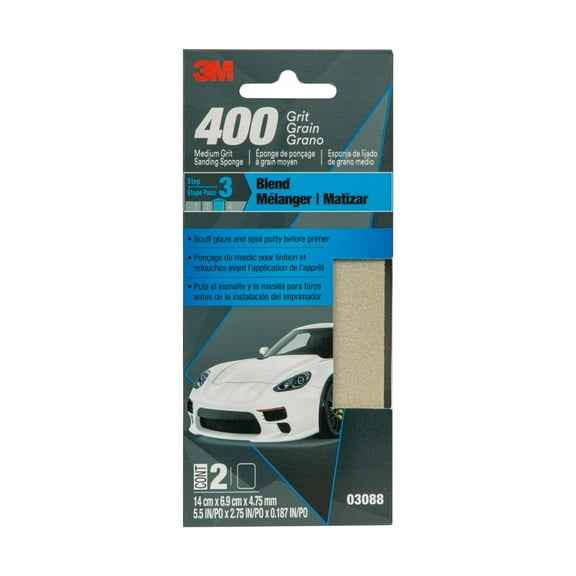 3M Flexible Performance Fine Sanding Sponge 400 Grit, 5.5 in x 2.75 in x 0.187 in, 2-Pack