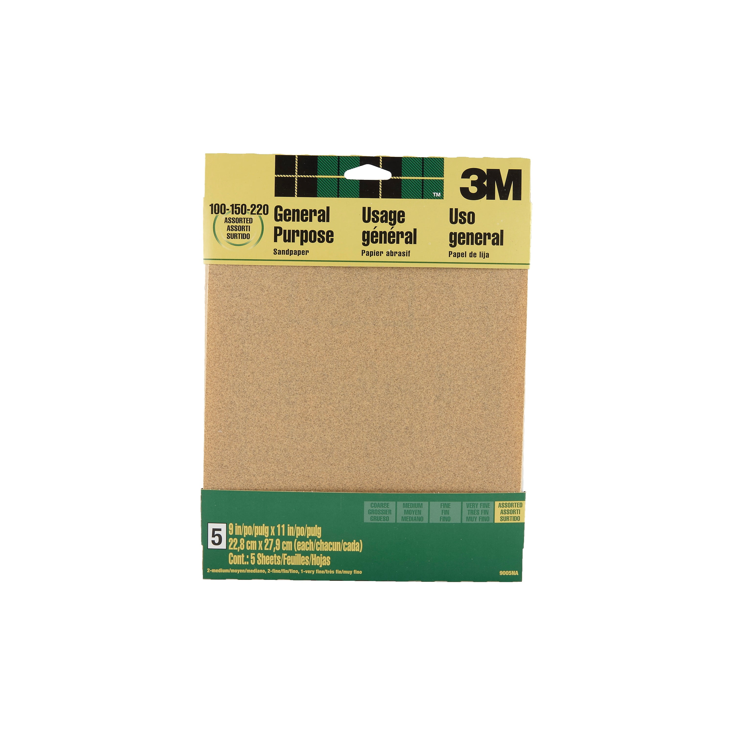 General Flash Accessory 3M General-Purpose Sandpaper Assorted Grit 100/150/220 Aluminum Oxide 9 ...