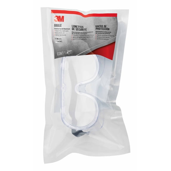 3M Goggle Chemical Splash, 91252H1-DC-14, Black Strap, Clear Lens, 14/case