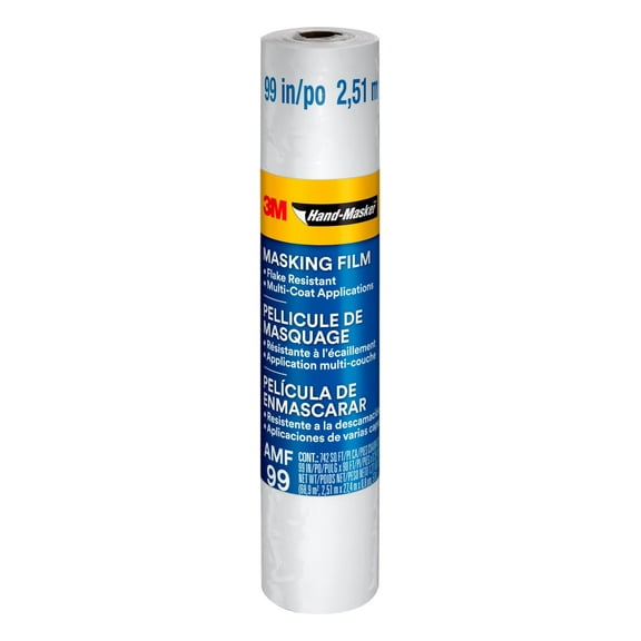 3M Hand Masker Advanced Masking Film, 99 in x 90 ft, Static Cling Keeps Film in Place, Prevents Liquids From Bleeding Through, Flake Resistant, For Indoors & Outdoors Use, 1 Roll AMF99