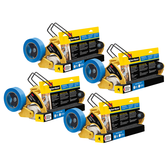 3M Hand-Masker Pre-Assembled Masking Film Kit: Kit with Straight Cut Blade (Black and Yellow) [4-pack]