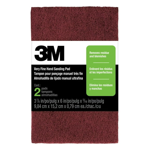 3M Hand Sanding Pads, Very Fine, 7447, 3 7/8 in x 6 in, 2 Pads