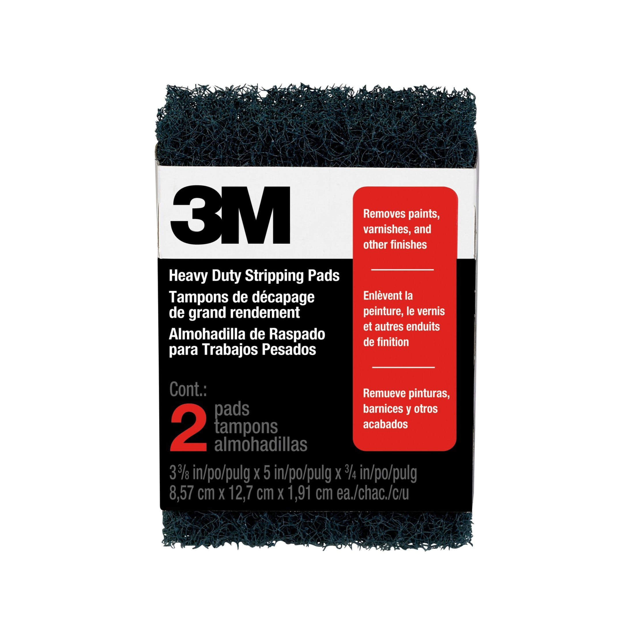 3M Heavy Duty Stripping Pad, 3-1/2 in. x 5 in. x 1/2 in., 2/Pack
