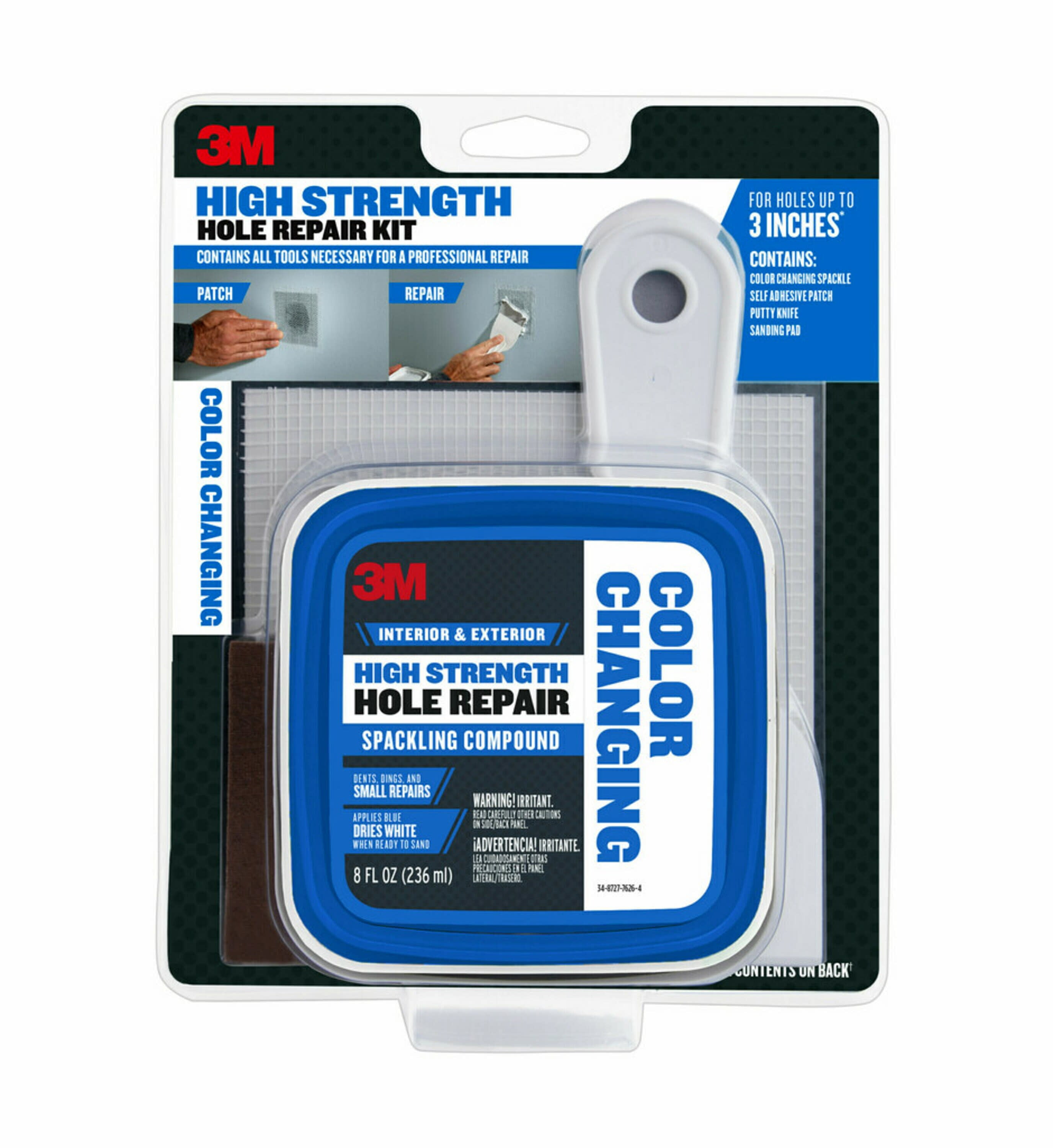 3M High Strength Hole Repair Kit, Color Changing Spackling Compound, Wall  Filler, .5 lbs 