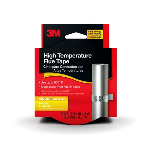 3M High-Temperature Flue Tape, 1 1/2 inch x 5 yard, Silver, 1 Roll