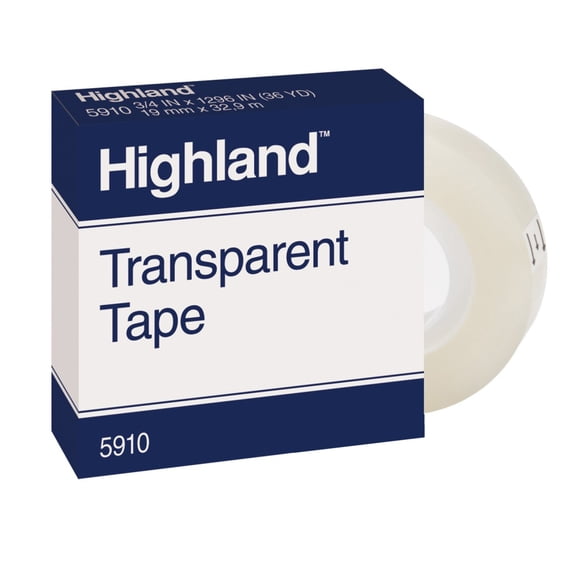 3M Highland 5910 Transparent Tape, 3/4" x 1,296", Pack Of 12