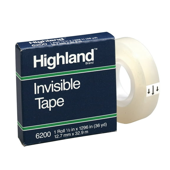 3M Highland 6200 Invisible Tape, 1/2" x 1,296", Clear, Pack Of 12