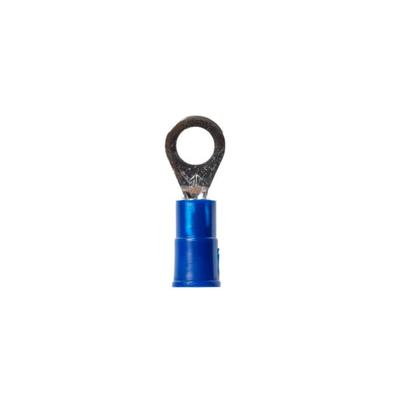 3M Highland Vinyl Insulated Ring Terminal RV14-10Q, AWG 16-14, standard-style ring tongue fits around the stud, 25/bag