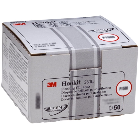 3M Hookit Finishing Film Abrasive Disc 260L, 00907, 3 in, P1500, 50 discs per carton, 4 cartons per case