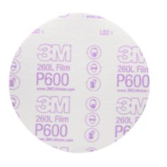 3M Hookit Finishing Film Abrasive Disc 260L, 00971, 6 in, P600, 100 discs per carton, 4 cartons per case
