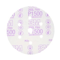 3M Hookit Finishing Film Abrasive Disc 260L, 01050, 6 in, Dust Free, P1500, 100 discs per carton, 4 cartons per case