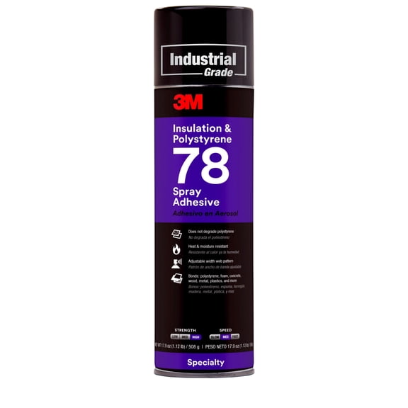 3M Insulation & Polystyrene 78 Spray Adhesive, Clear, Net Wt 17.9 oz, 12/case