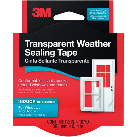 3M Interior Transparent Weather Sealing Tape, 1.5-Inch by 10-Yard2Pack