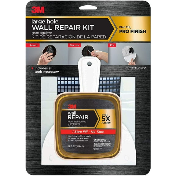 3M Large Hole Wall Repair Kit with 12 fl. oz Compound,  Self-Adhesive Back Plate, Putty Knife and Sanding Pad