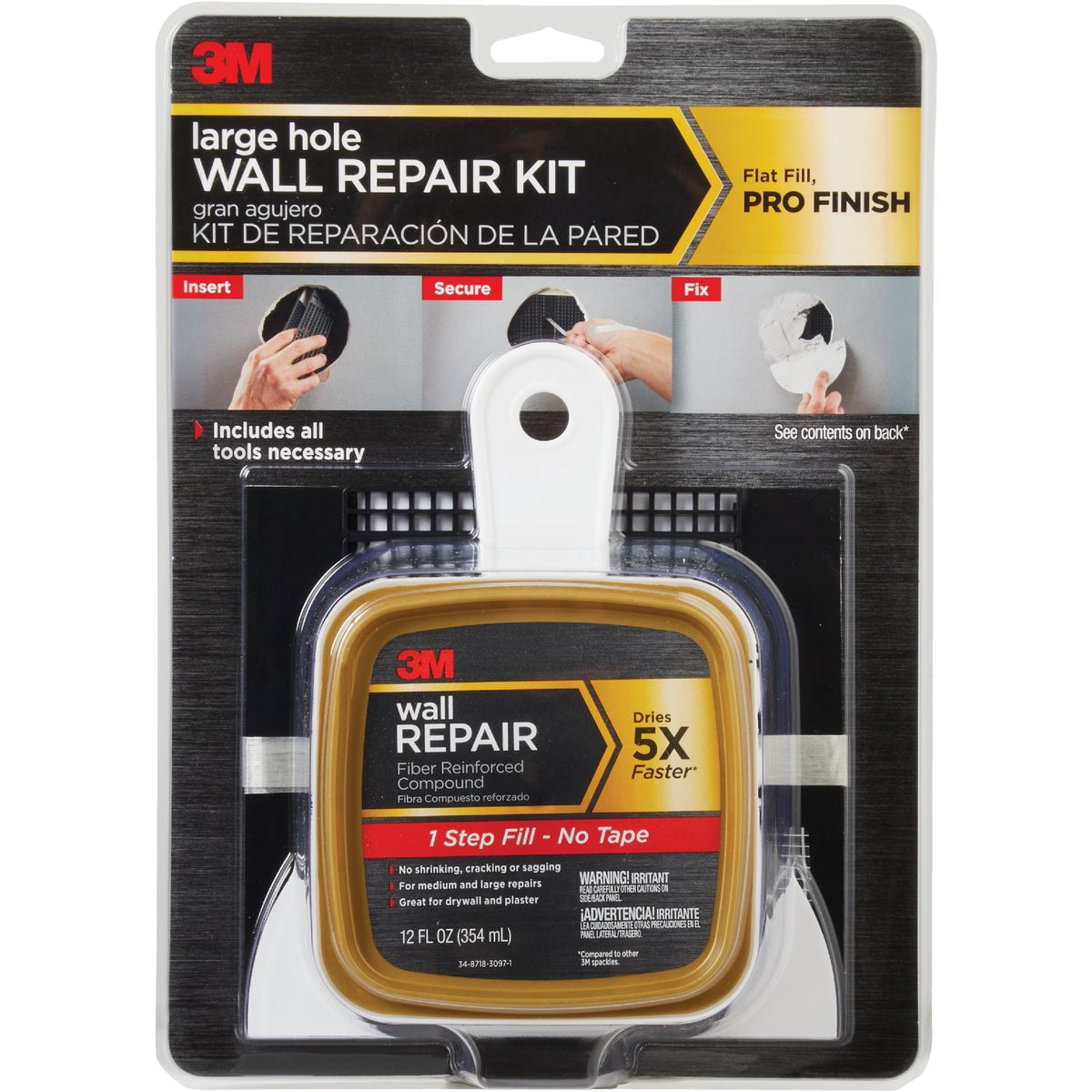 3M Large Hole Wall Repair Kit with 12 fl. oz Compound, Self-Adhesive ...