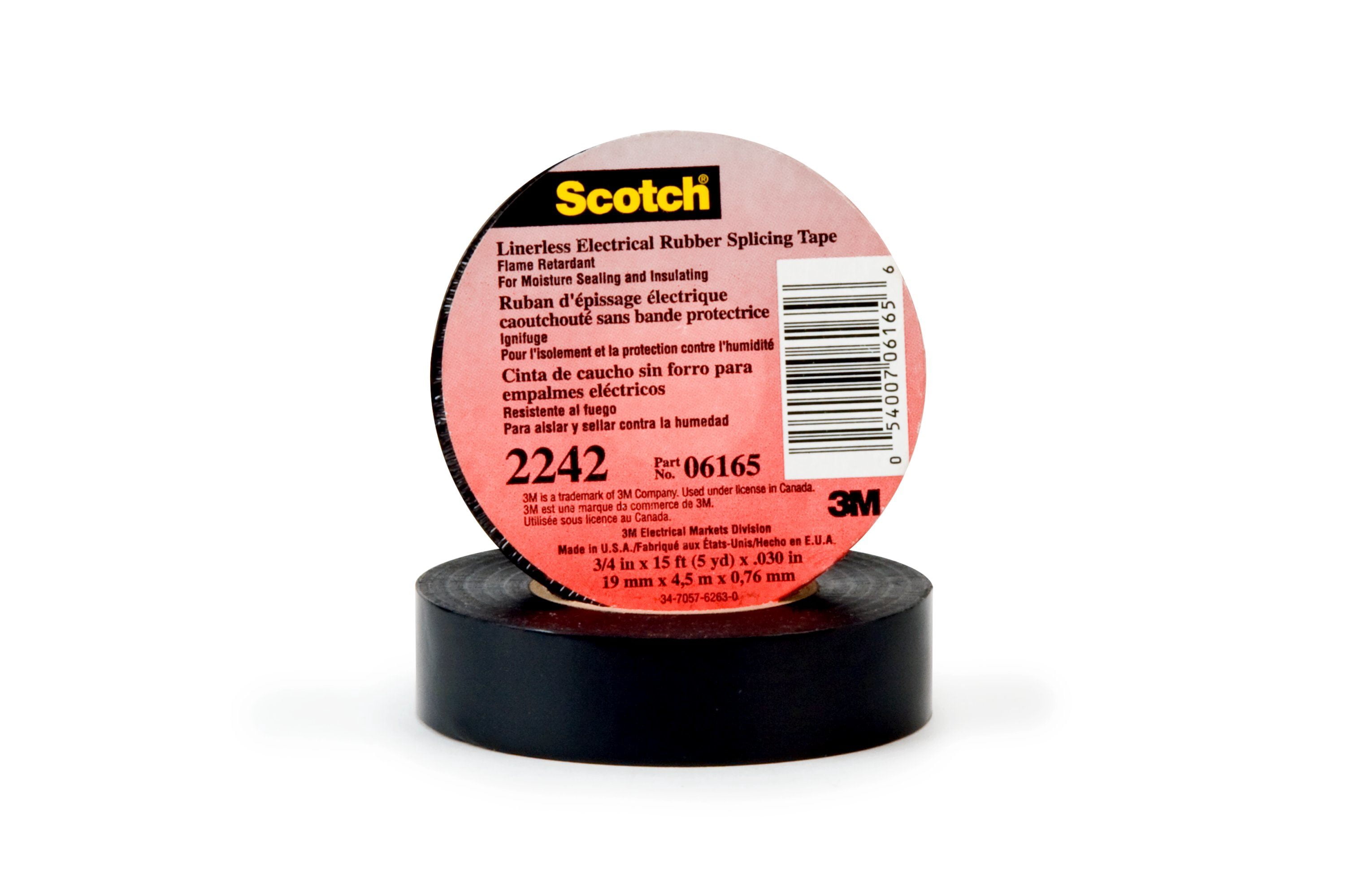 3M Linerless Electrical Rubber Tape 2242, 2 in x 15 ft, 1 in core, Black, 1 roll/carton, 8 rolls/Case