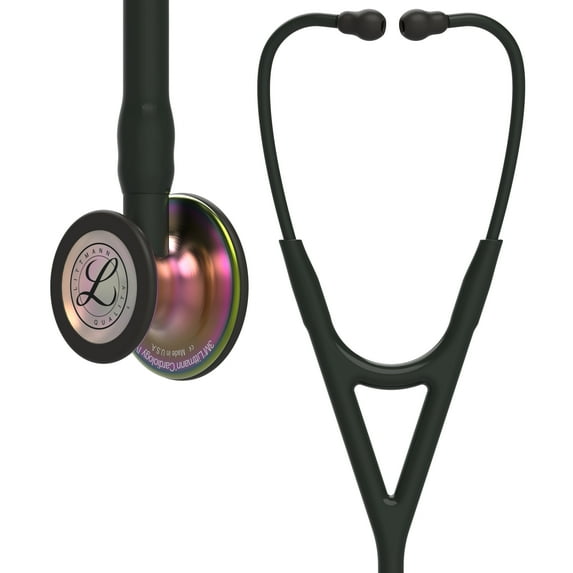 3M Littmann Cardiology IV Diagnostic Stethoscope, 6165, Stainless Steel Rainbow-Finish Chestpiece, 27" Black Tube, Black Stem