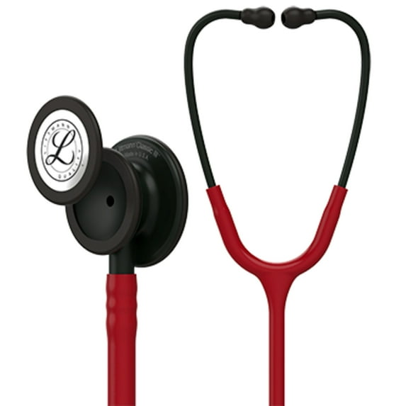 3M Littmann Classic III Stethoscope, Black-Finish Chestpiece, stem and headset, Burgundy Tube, 27 inch