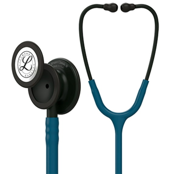 3M Littmann Classic III Stethoscope, Black-Finish Chestpiece, stem and headset, Caribbean Blue Tube, 27 inch