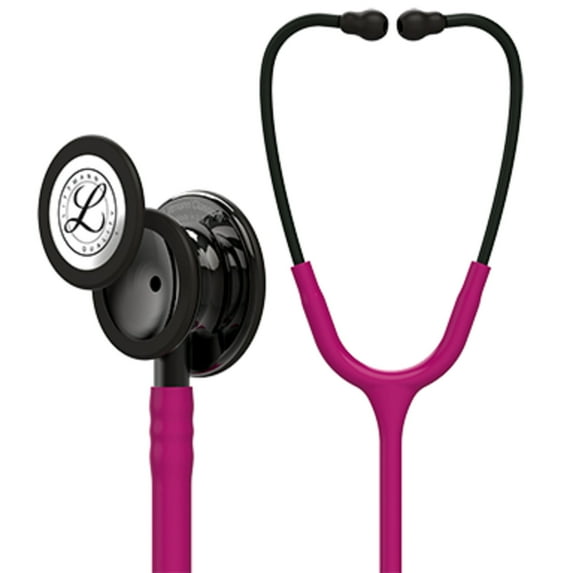 3M Littmann Classic III Stethoscope, Smoke-Finish Chestpiece, Black stem/headset, Raspberry Tube, 27 inch