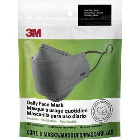 3M, MMMRFM1005, Daily Face Masks, 5 / Pack, Gray