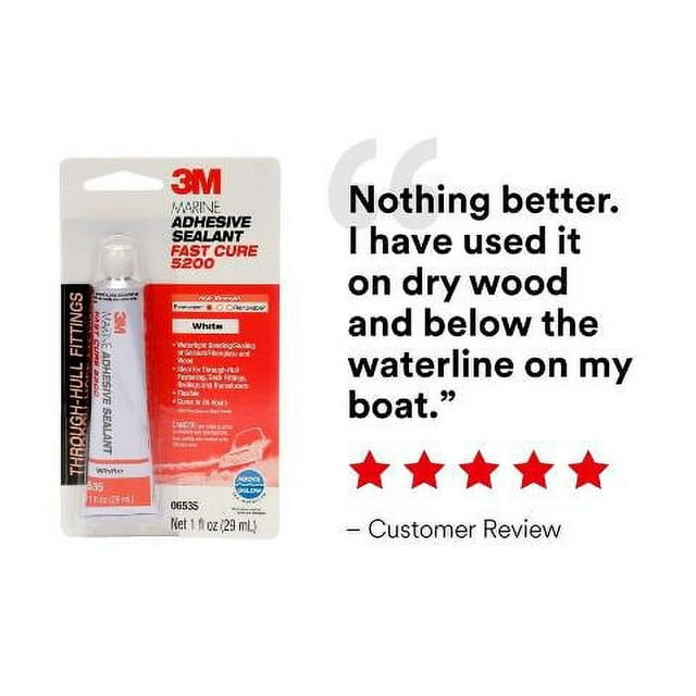 3M Marine Adhesive Sealant 5200 Fast Cure, 1 oz Tube, White, Watertight