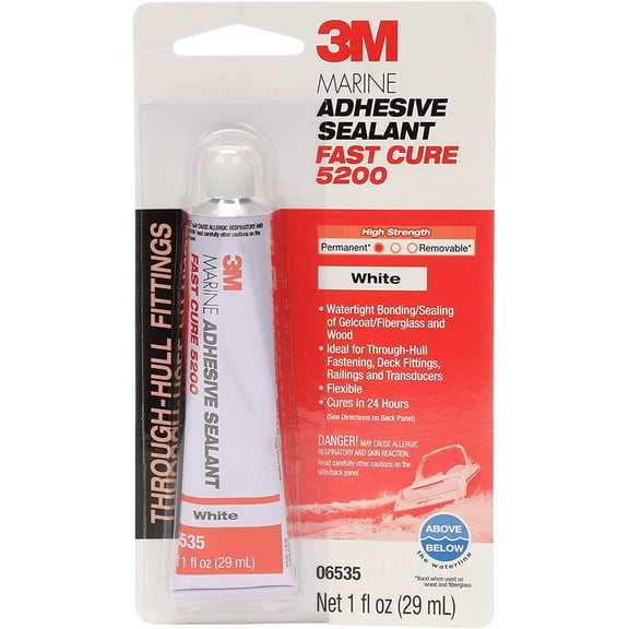 3M Marine Adhesive Sealant 5200 Fast Cure, 1 oz Tube, White, Watertight Bonding/Sealing of Gelcoat