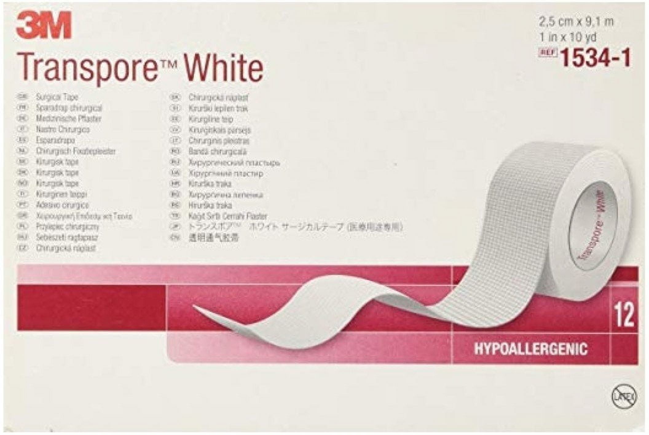 3M Medical Tape Transpore White Water Resistant Plastic 1" X 10 Yard White NonSterile, 12 ea
