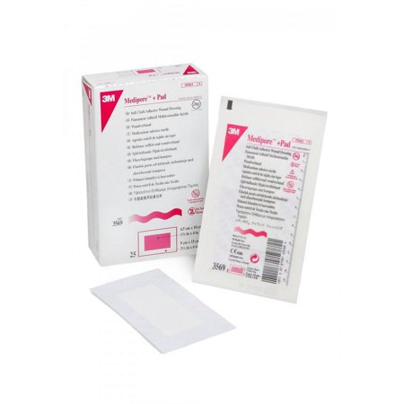 3M Medipore Adhesive Dressing - Soft Cloth, 3.5 Inches x 6 Inches, Rectangle, White, Sterile, 25 Count