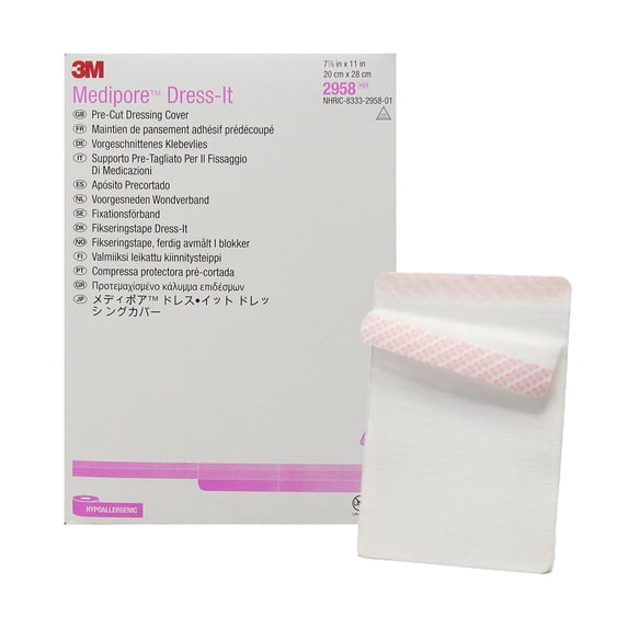 3M Medipore Dress-It Wound Dressing Cover, Adhesive Pre-Cut Cloth, 7 7/8 x 11 in, 25 Count, 4 Packs, 100 Total
