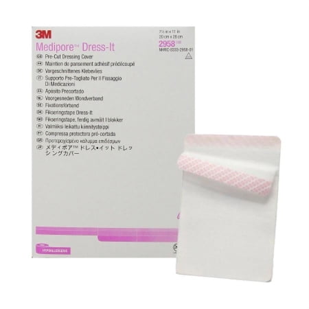 3M Medipore Dress-it Pre-Cut Dressing Covers/Retainers, 7-7/8 Inches x 11 Inches, White, 75 Count