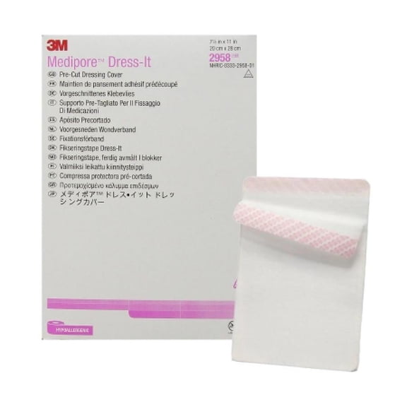 3M Medipore Dress-it Pre-Cut Dressing Covers/Retainers, 7-7/8 Inches x 11 Inches, White, 75 Count