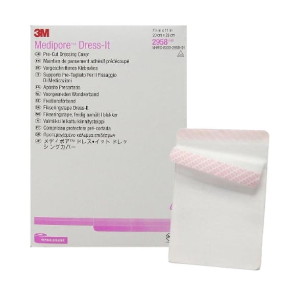3M Medipore Dress-it Pre-Cut Dressing Covers/Retainers, 7-7/8 Inches x 11 Inches, White, 75 Count
