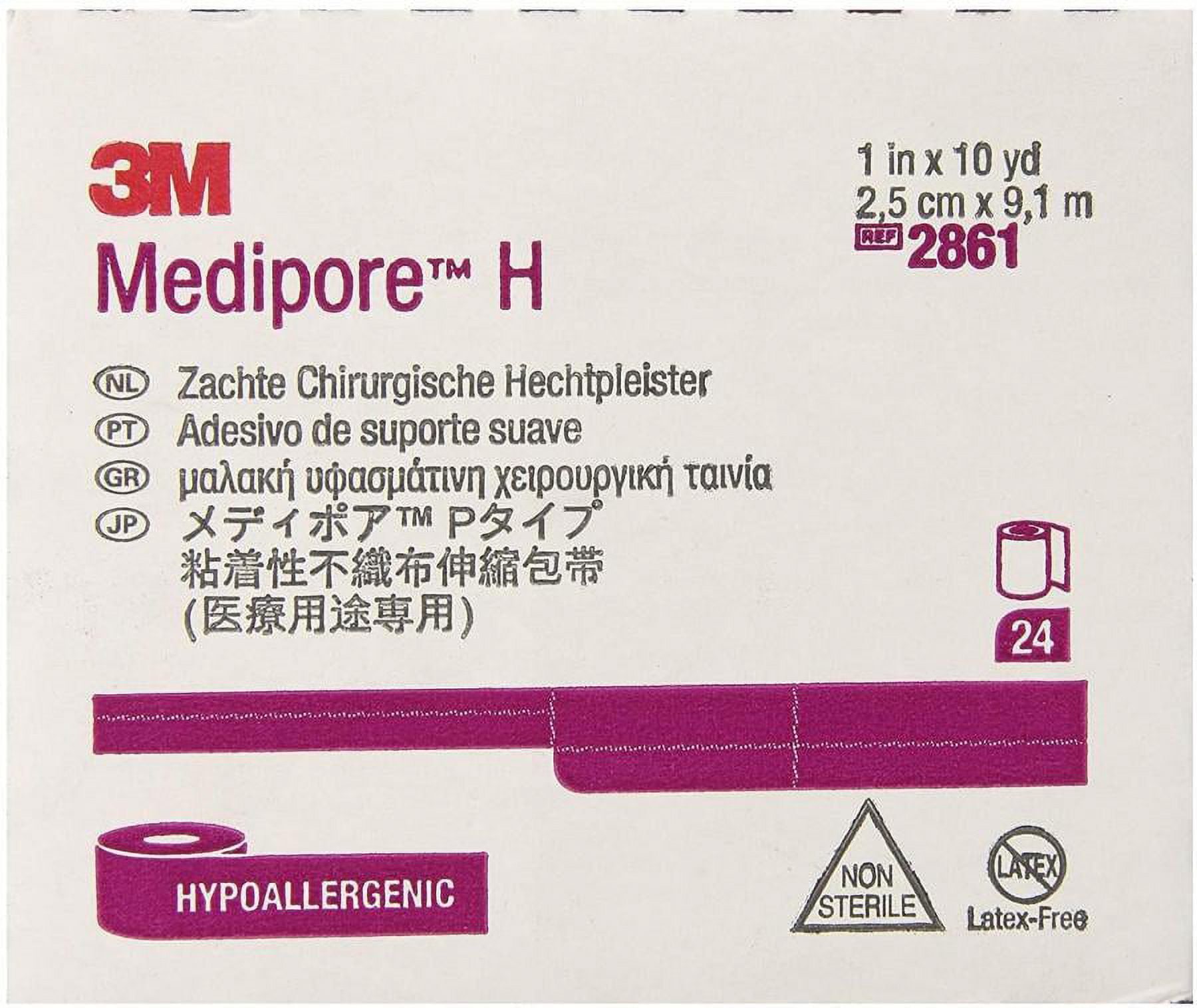 3M Medipore H Surgical Tape - Cloth, Water Resistant, 1 Inch x 10 Yards, White, Non-sterile, 24 Count