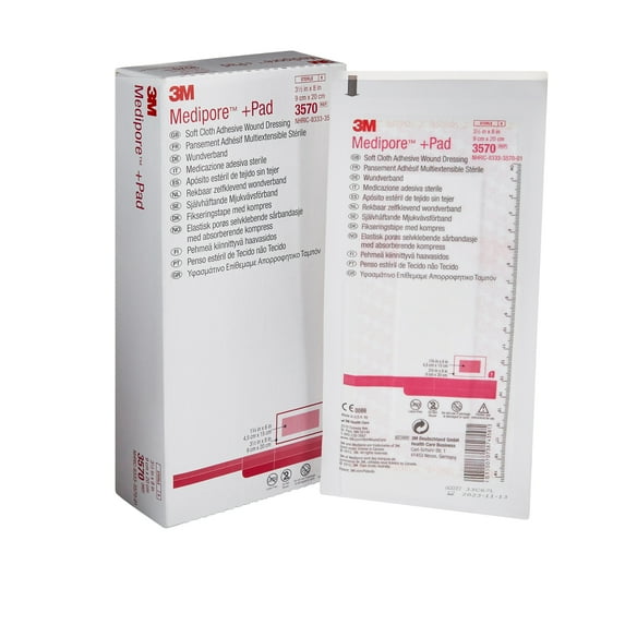 3M Medipore Pad Soft Cloth Adhesive Wound Dressing, Sterile, White, 3 1/2 in x 8 in, 25 Count