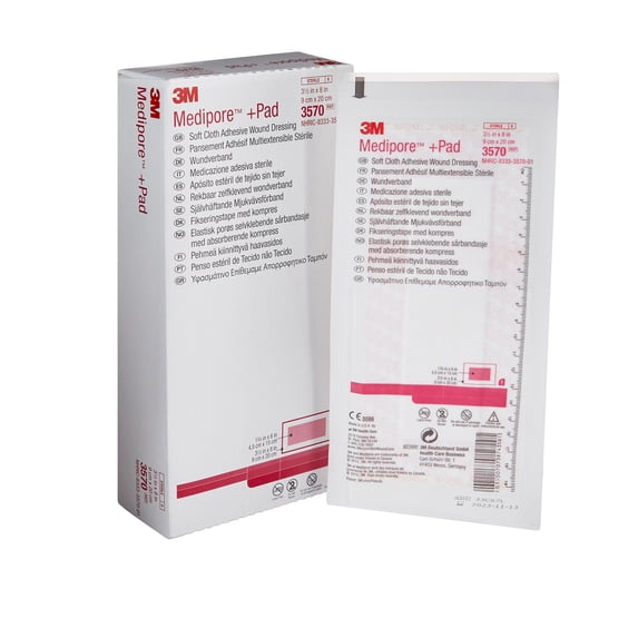 3M Medipore Pad Soft Cloth Adhesive Wound Dressing, Sterile, White, 3 1/2 in x 8 in, 25 Count, 4 Packs, 100 Total